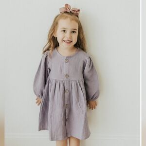Girls' Long Sleeve Gauze Dress Boho Chic Cotton Muslin Button-Up Shirtdress